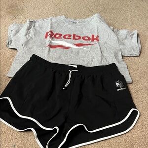 Reebok Black Athletic Shorts with White Piping and Reebok t-shirt. Both medium